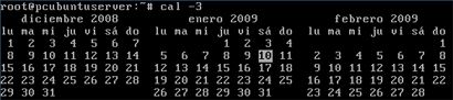 Resultado ejecución comando Linux cal -3